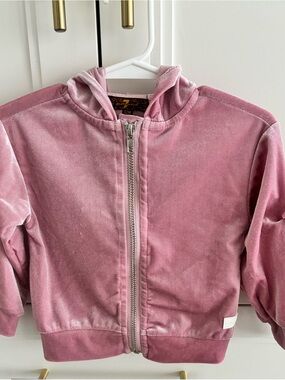 Kids 7 for All Mankind Pink Velvet Zip-Up Hoodie Jacket